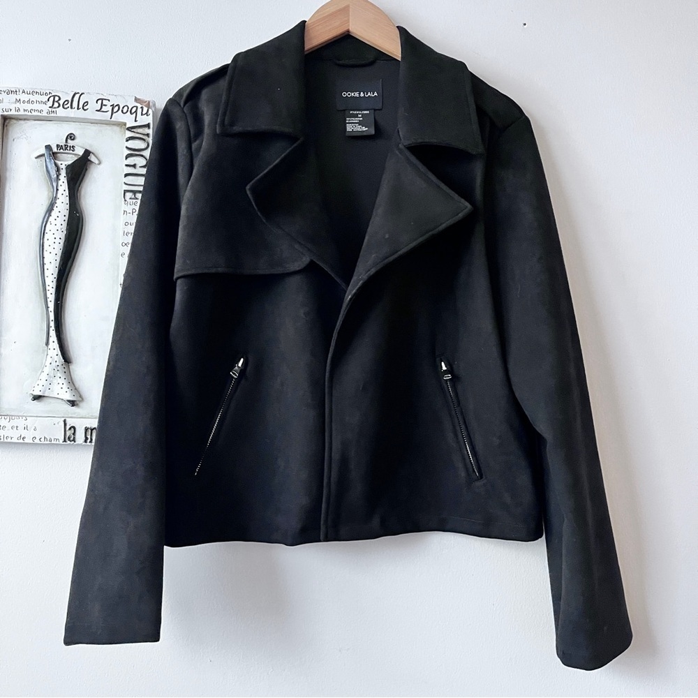OOKIE & LALA Whimsigoth Black Faux Suede Moto Jacket Size M
